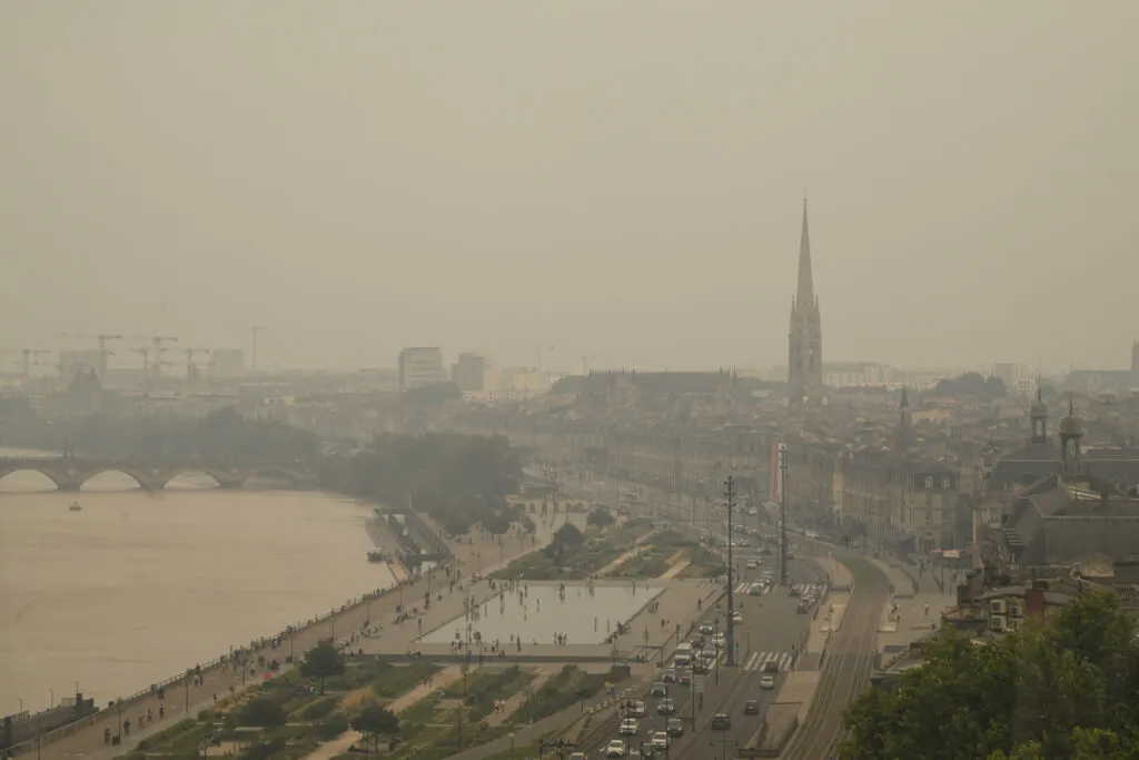 Smoke over Bordeaux skyline