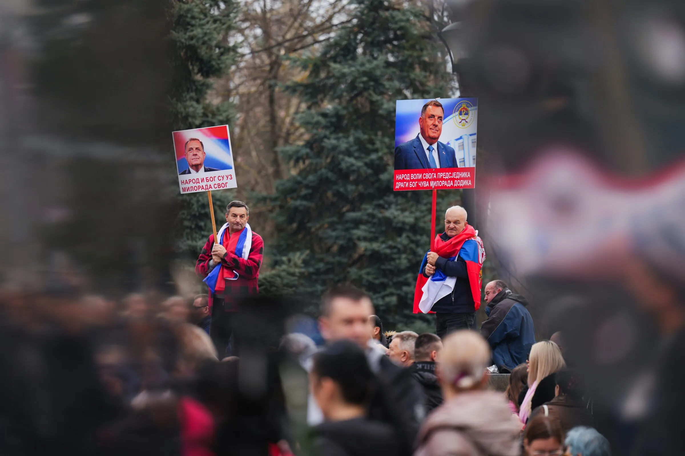 Photo of Milorad Dodik at a public event; supporters say his legal troubles are politically motivated, critics call him a nationalist