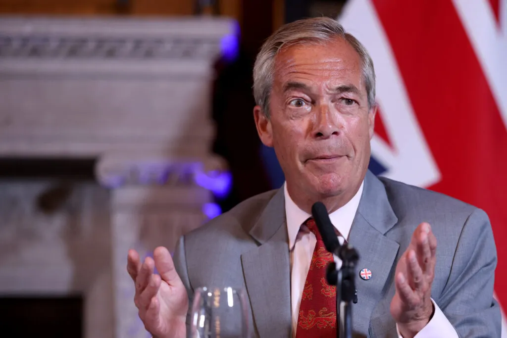 Farage addressing the press in London