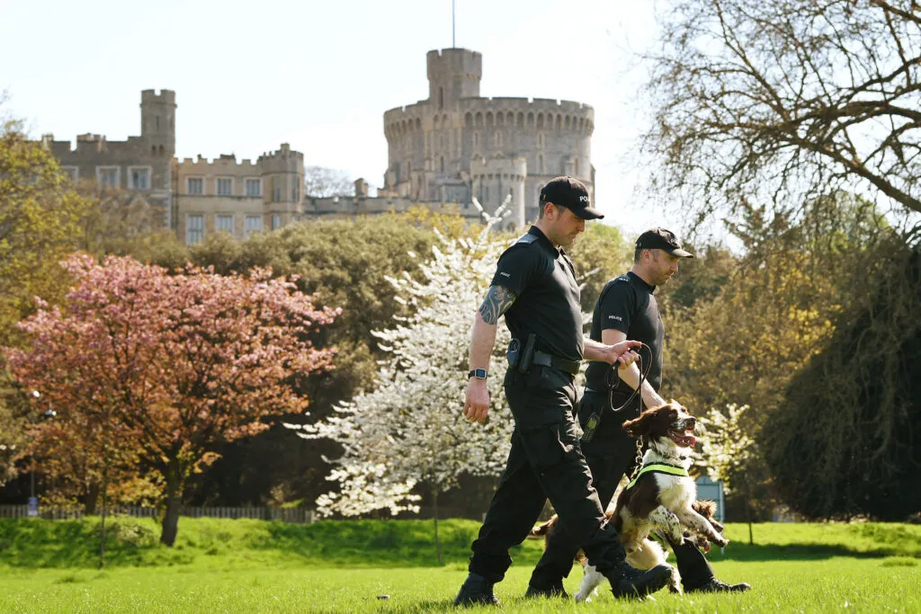 Police and security preparations ahead of a royal wedding, illustrating historic concerns about protection