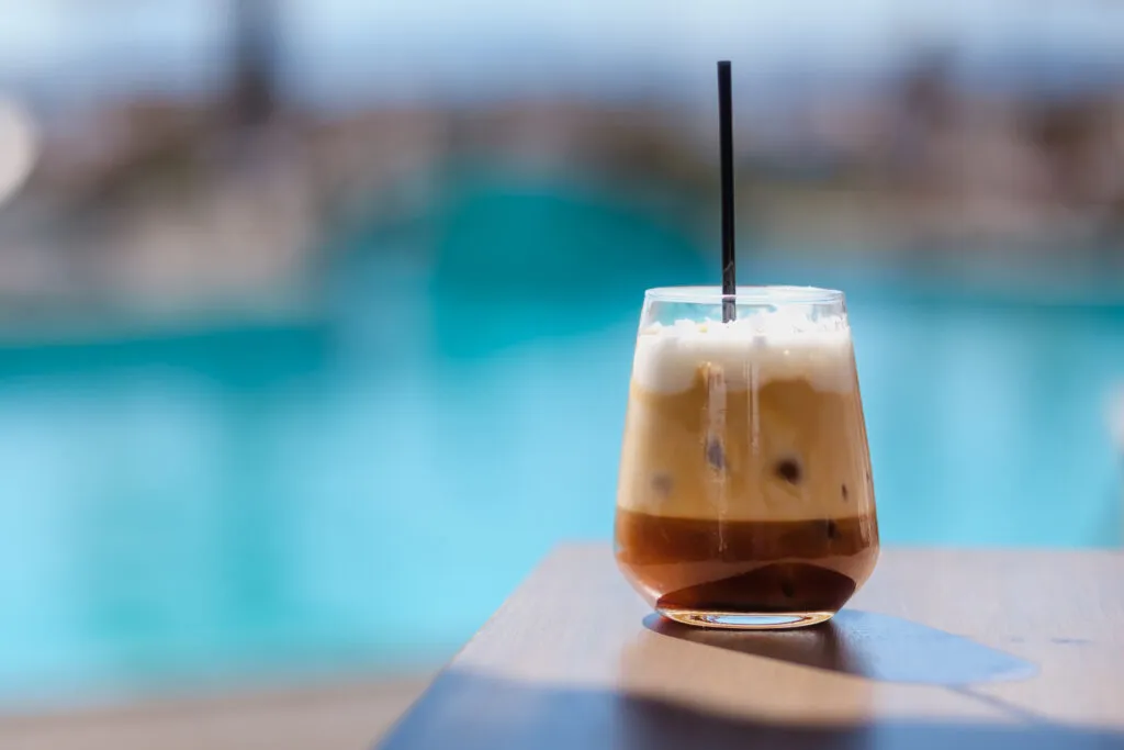 An iced Greek coffee, also known as freddo cappuccino.