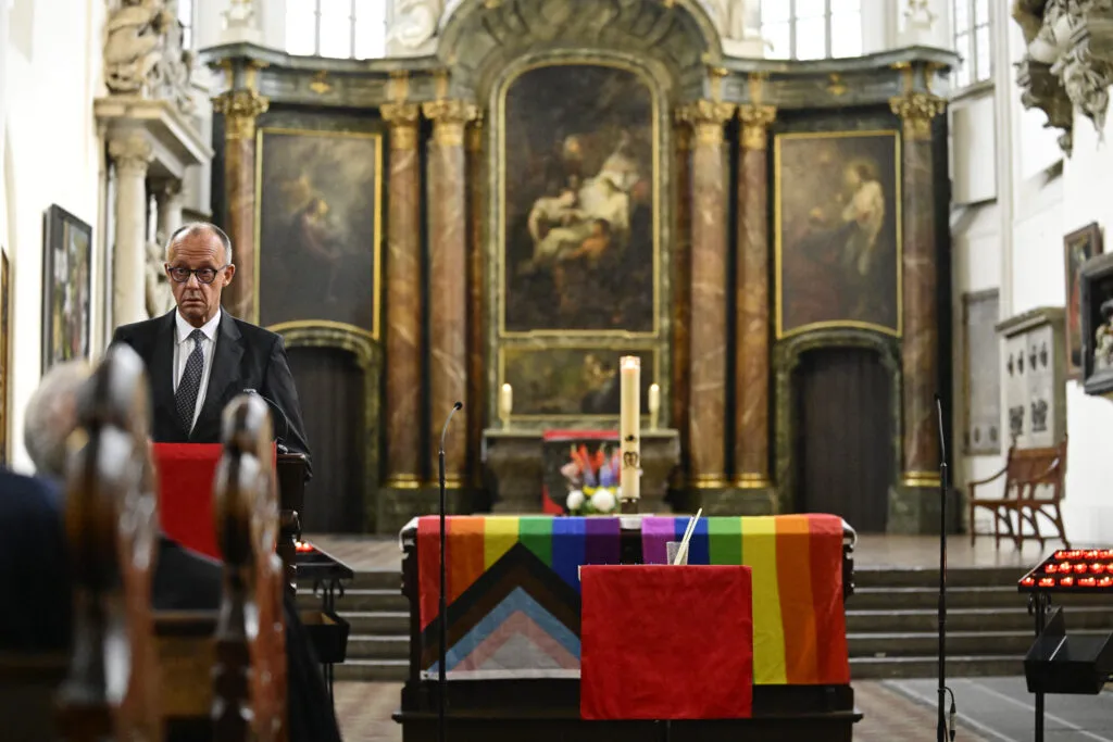 Chancellor Friedrich Merz speaking at Marienkirche church in Berlin on July 26, 2026.