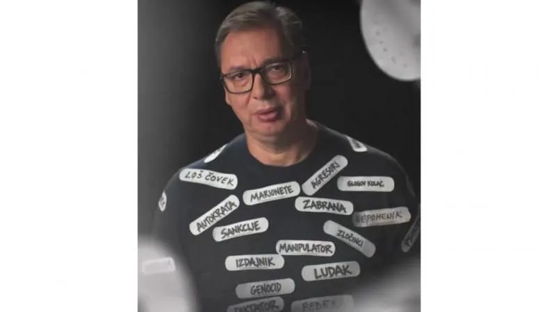 Vučić appears in campaign video plastered with insulting labels but stands firm