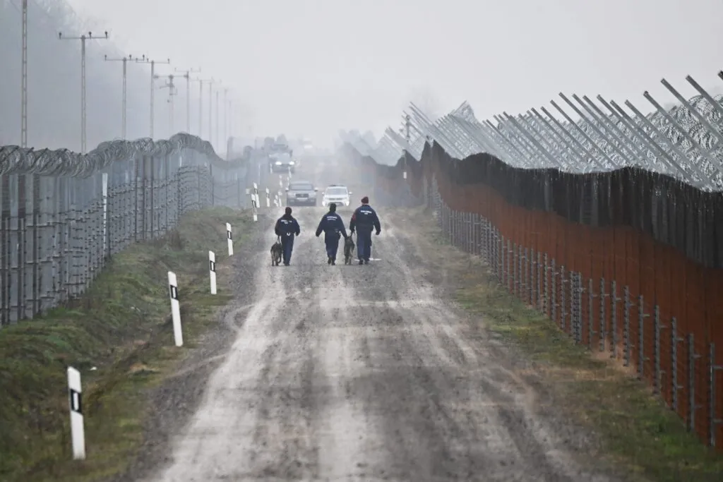 Hungarian border police patrol the Hungarian-Serbian border, Dec. 15, 2022