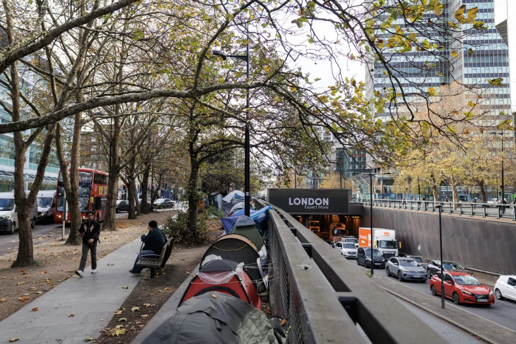 Tents along Euston Road in London