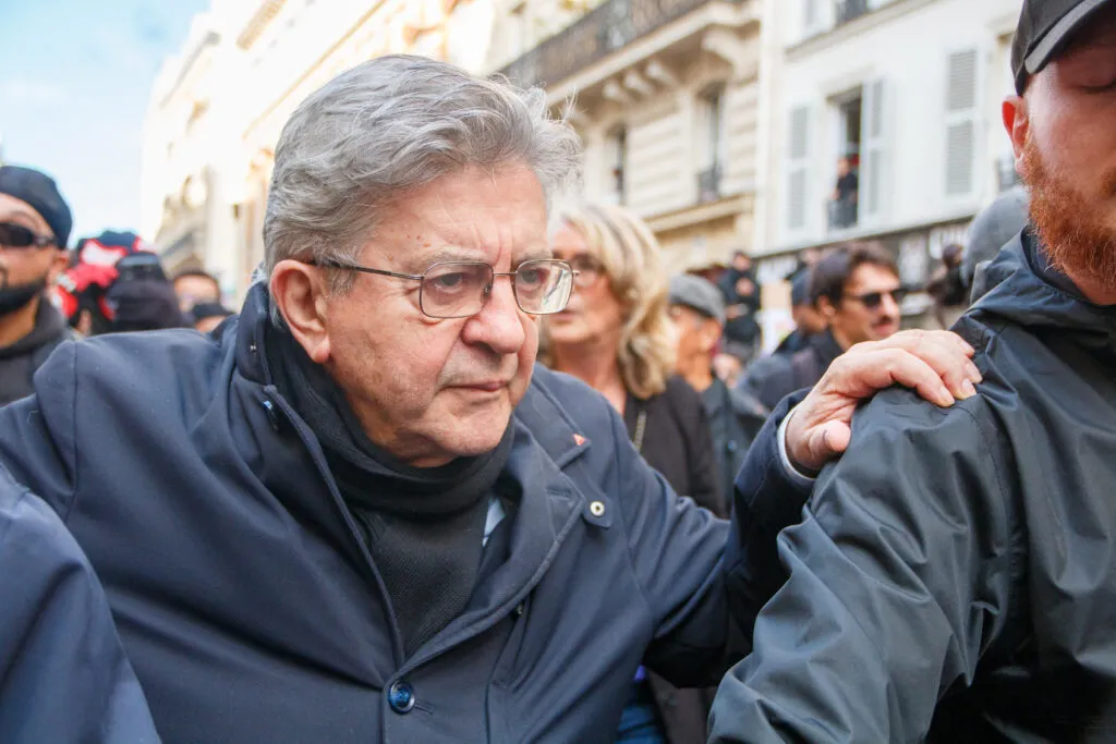 Jean-Luc Mélenchon during a demonstration in Paris on October 17, 2026.